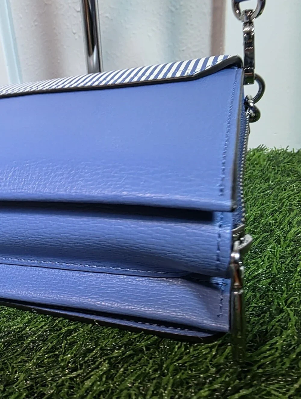 ​Karl Lagerfeld Paris Striped Crossbody Bag - Blue & White Accordion Wallet
